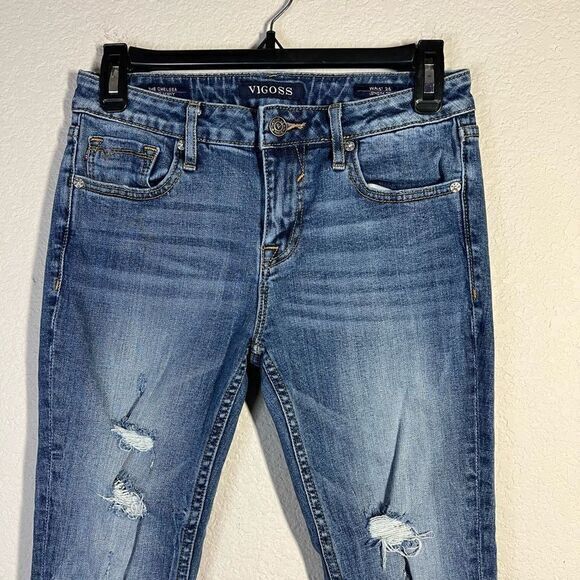 Vigoss Womens Blue Distressed Denim Jeans The Chealsea Crop Skinny Size 26 - Picture 2 of 9